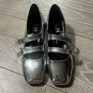Gianni Bini Metallic Silver Double Strap Flats